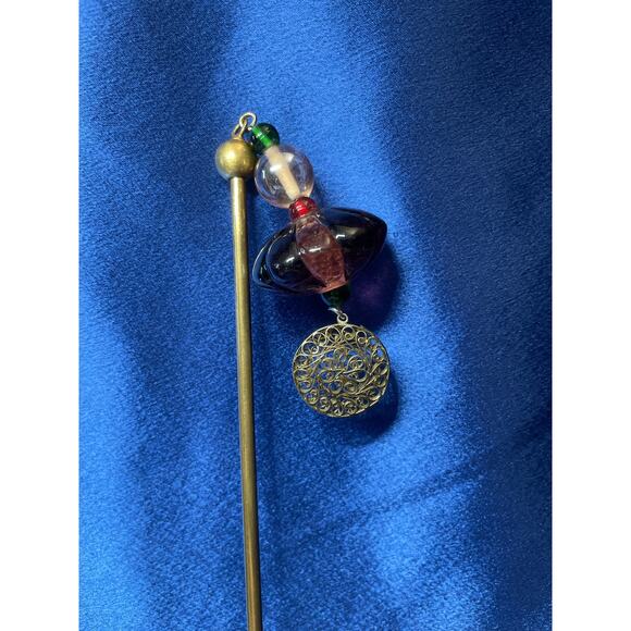 Brass Candle Snuffer Accented with Purple Clear and Brass Beads - Picture 2 of 4